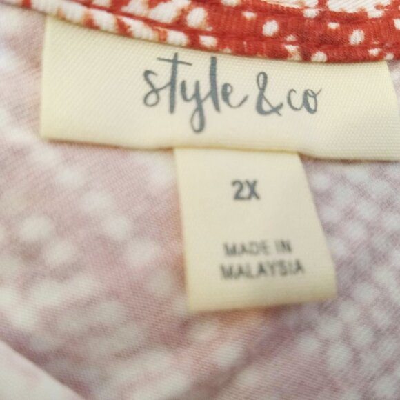 Style And Co Summer Dress Women's Size 2X Red White Peep Hole Back Fit Flare - Picture 4 of 8